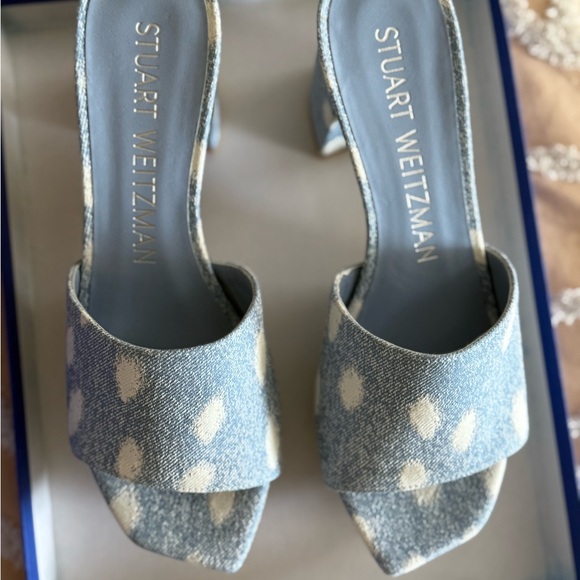 Stuart Weitzman Blue Patterned Denim Slide Mules - Picture 6 of 7